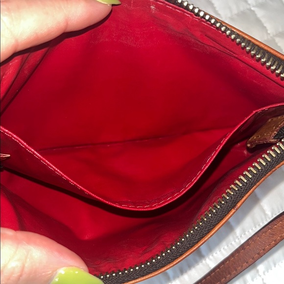 Dooney & Bourke Raspberry and Brown Leather Wristlet - Picture 4 of 8
